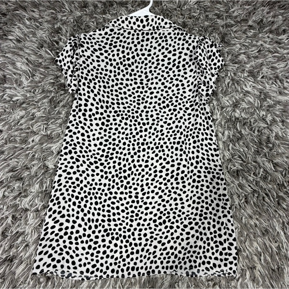 T Tahari Womens XS Black White Polka Dot Ruffle Cap Sleeve V-Neck Blouse Top